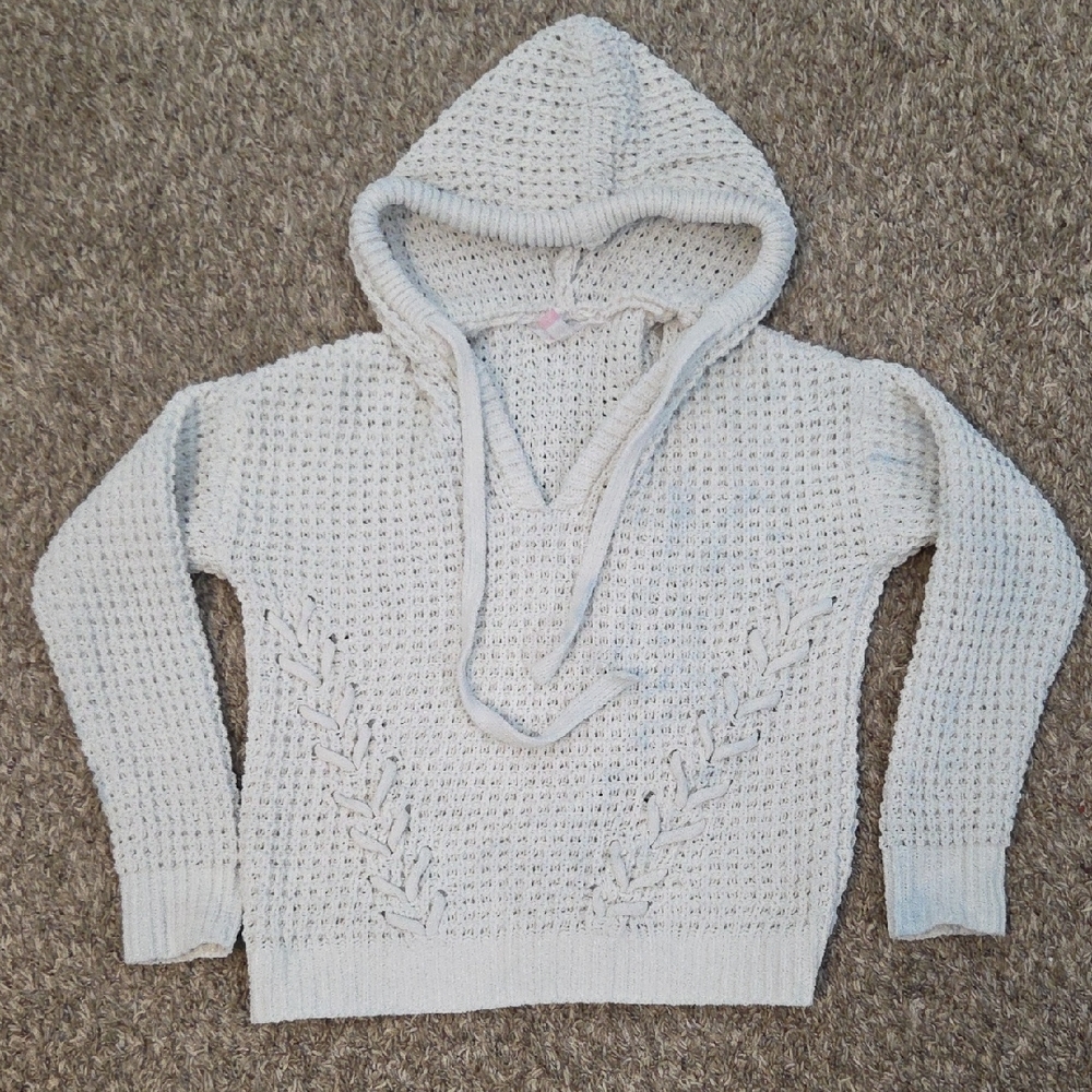 No Boundaries Cream V-Neck Hooded Sweater